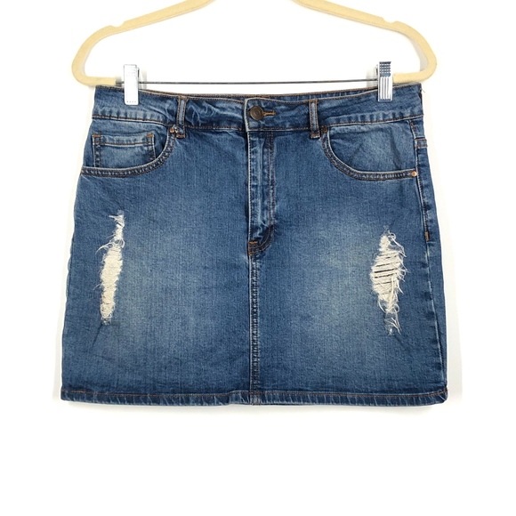 Forever 21 Dresses & Skirts - Forever 21 Ripped Distressed Denim Mini Skirt